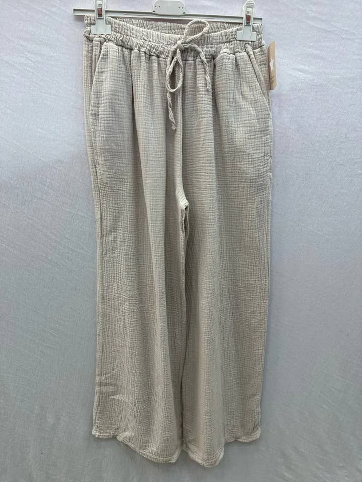 Mimi & Gogo - Wholesale Pants - Women's - Cotton gauze pants with pockets @5375_PGazePoches11