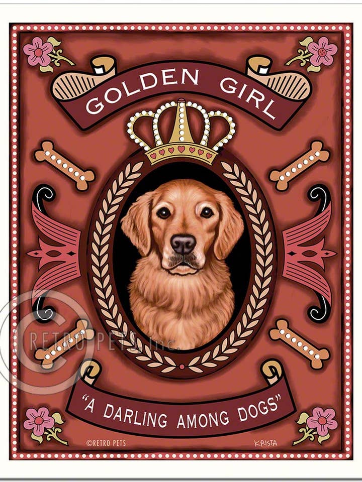 H-104 8x10 kunstdruk, Golden Retriever „Golden Girl” voor wholesale door Retro Pets