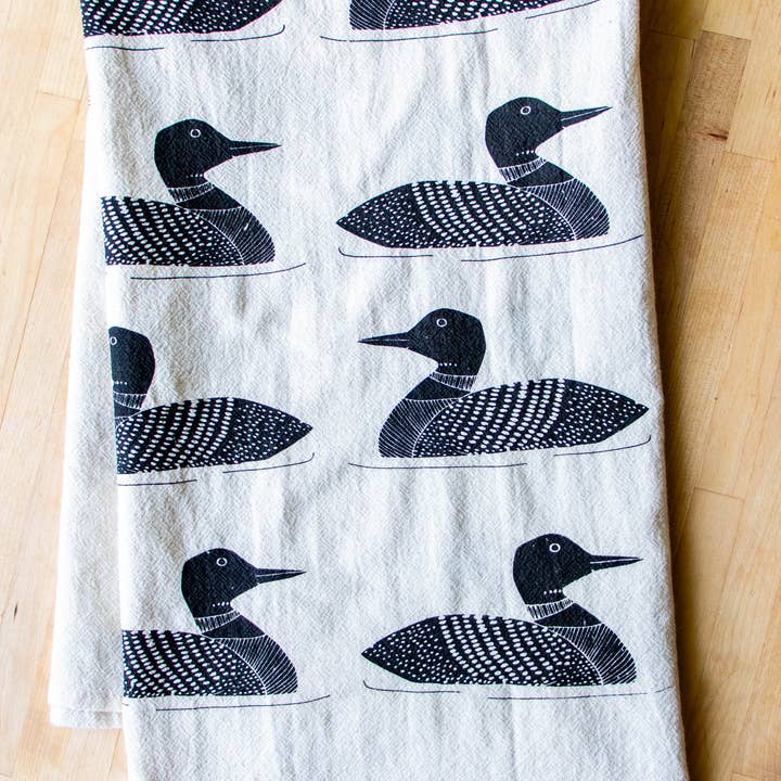 The High Fiber - Wholesale Tea Towel - *NEW* Loon Towel, Handprinted Cotton Kitchen Towel, Loon