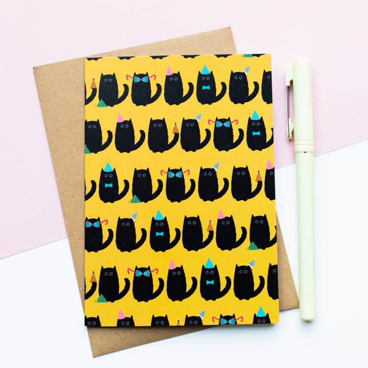 Biglietto di auguri Black Cat Party | Compleanno e congratulazioni per la vendita all'ingrosso da parte di Jeff and the Squirrel