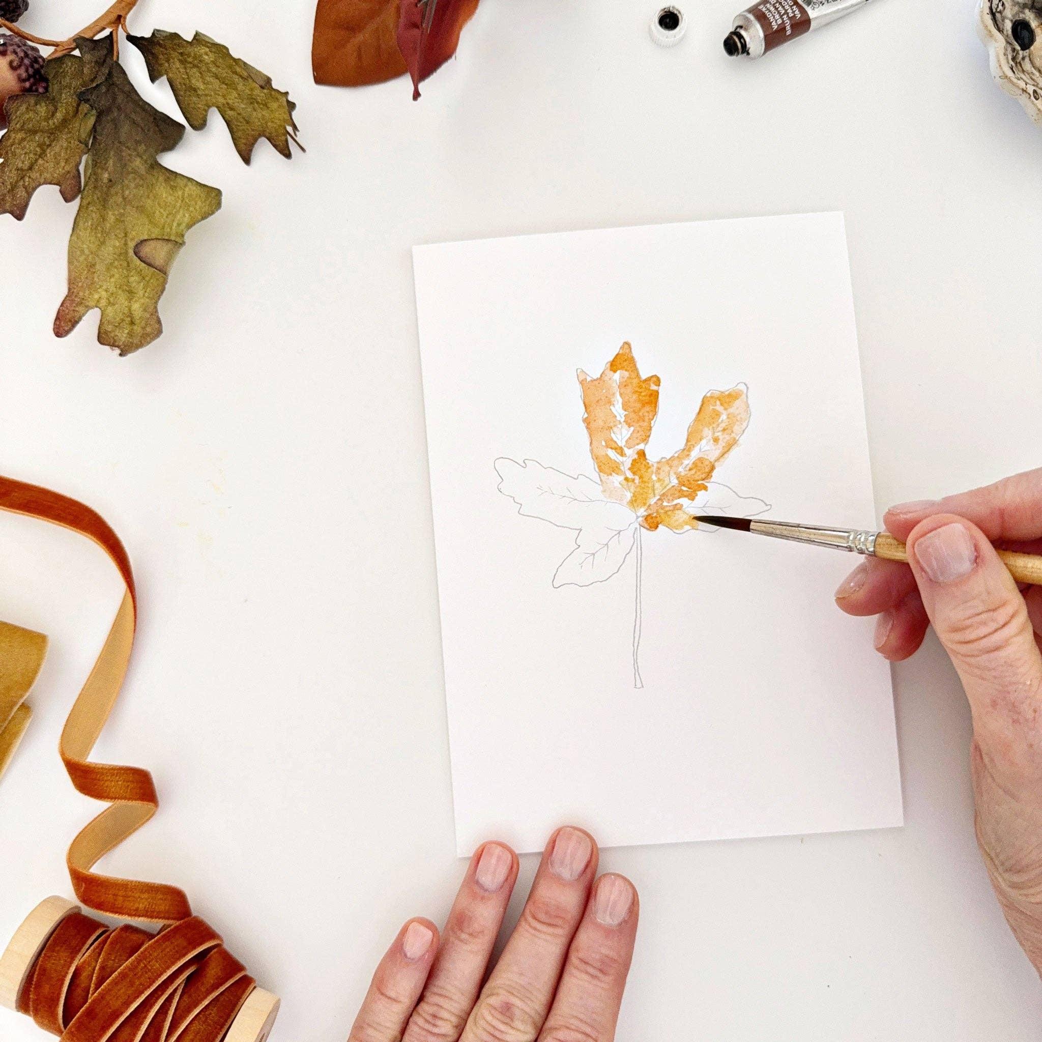 emily lex studio – wholesale Stationery/notecard set – fall leaves paintable notecards8