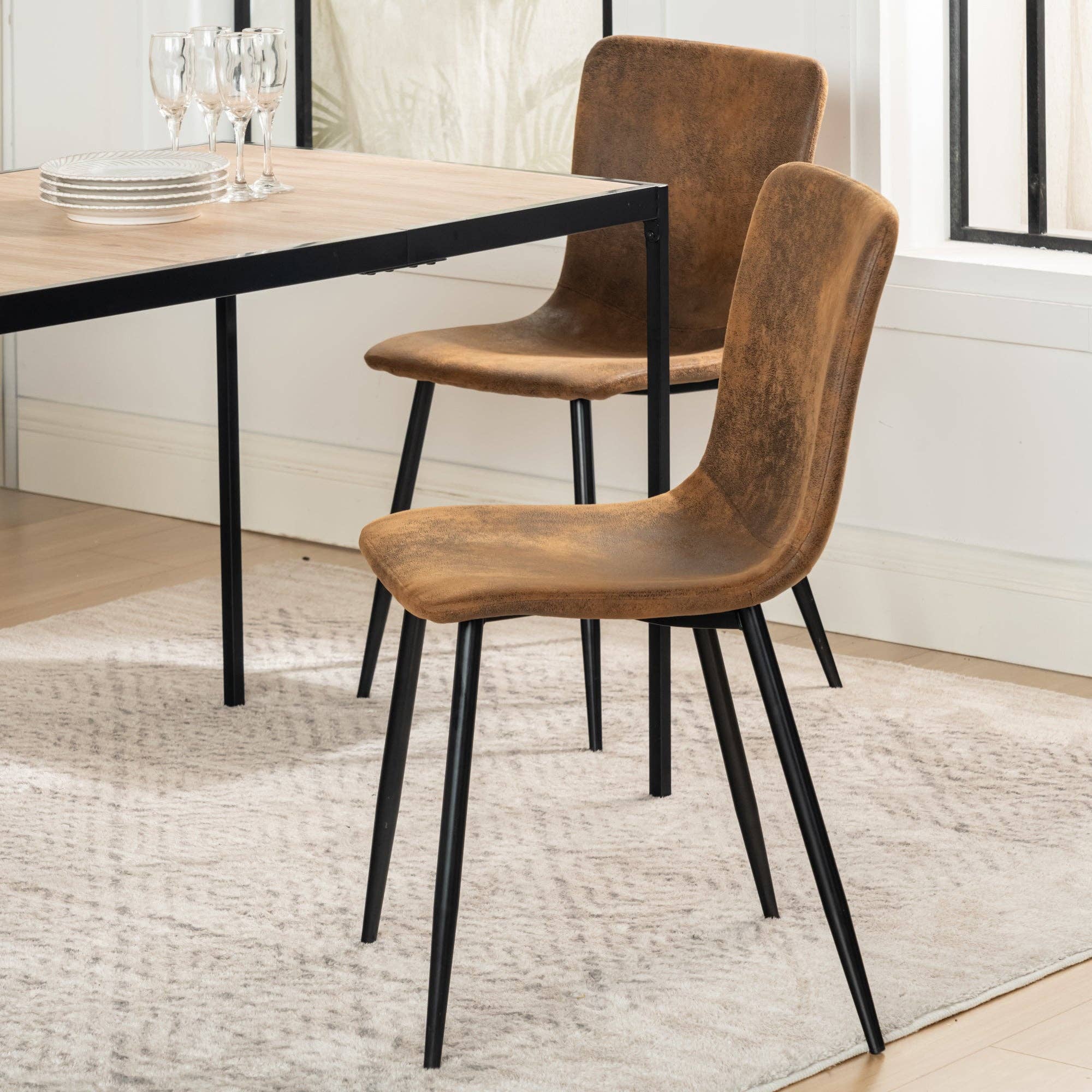 Urban Meuble - Wholesale Chair - Set of 4 vintage brown suede dining chairs with black legs SCARGILL SUEDE NL 4PCS3