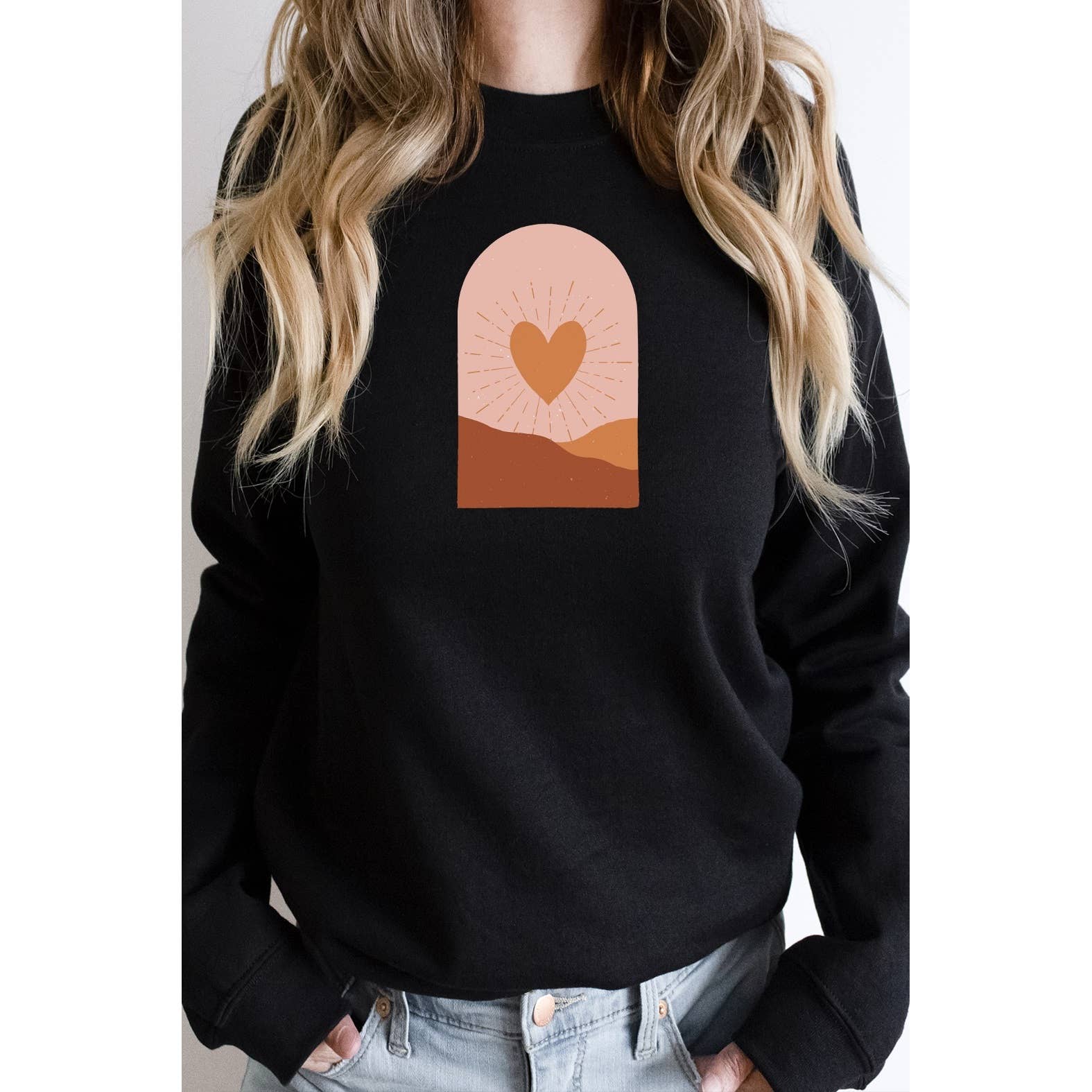 Kissed Apparel - Wholesale Graphic Sweatshirt - Women's - Boho Heart Sunrise Valentine Graphic Sweatshirt1