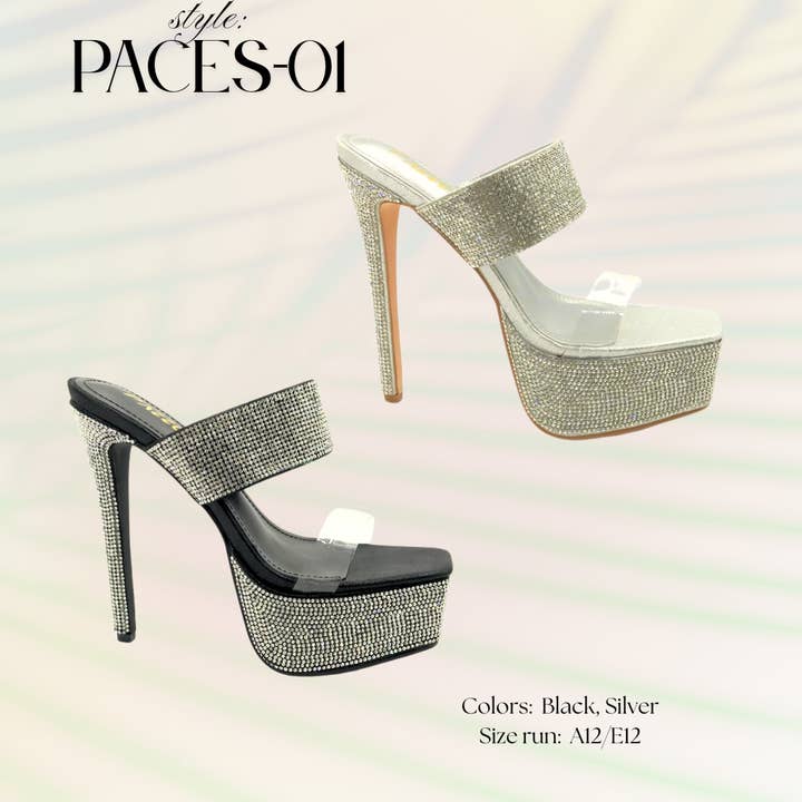 PACES-01 Sandália Feminina com Salto Alto e Detalhes em Strass por atacado de Pazzle