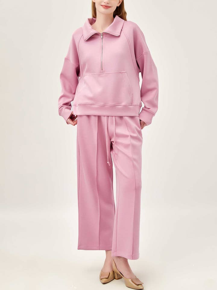 Rosa STYBB Halvdragkedja Sweatshirt Set - Rosa för wholesale på Faire