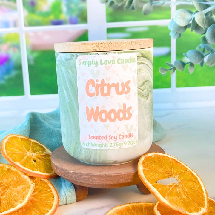 Simply Love Candle - Wholesale Jar/Filled Candle - Evergreen + Citrus Soy Candle | Marble Green + White Candle7