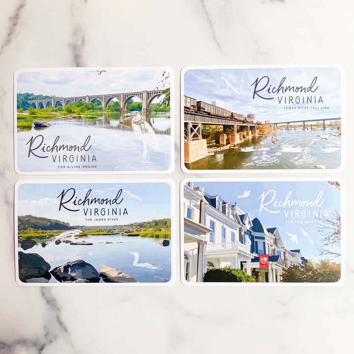 Vykortprovpaket (Set om 8) - Richmond, Virginia för wholesale av Billie Claire Illustration (Handmade)