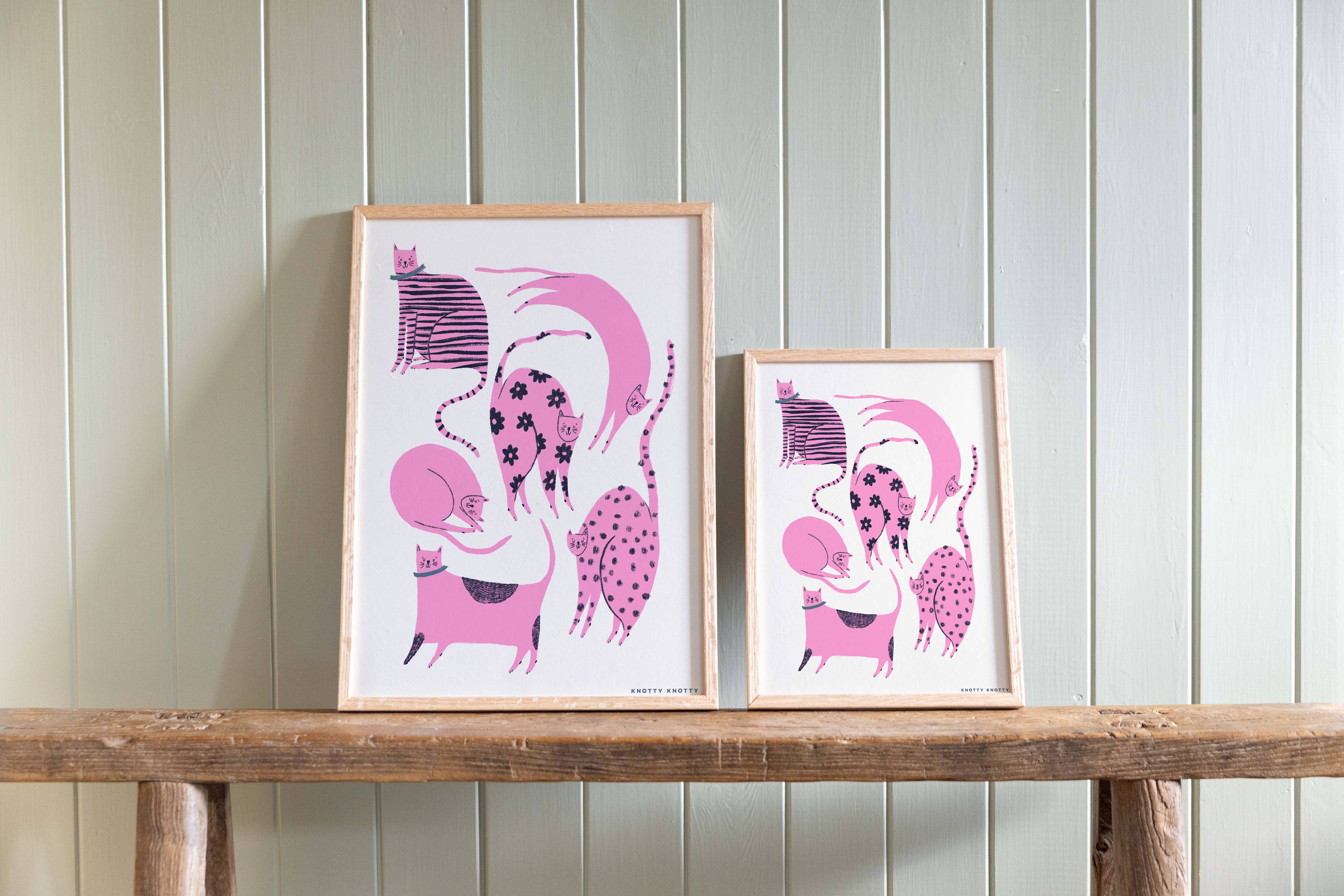 Knotty Knotty - Wholesale Art Print - Cool Cats Pink - Art Print