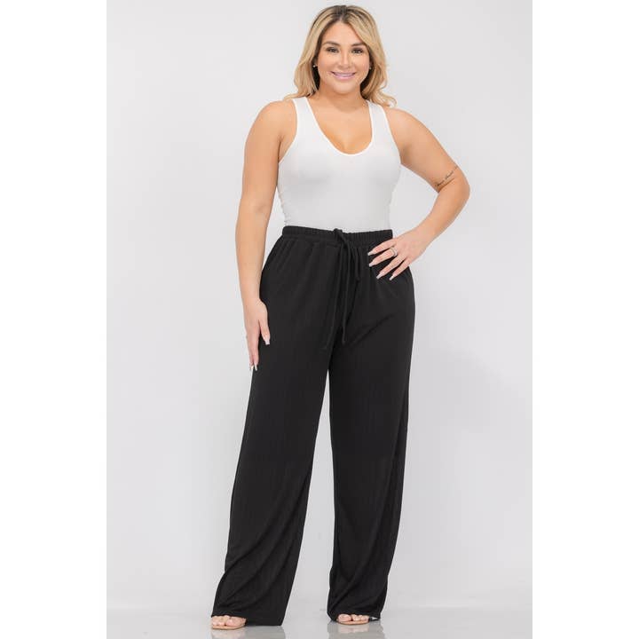 Curve Market - Wholesale Pants - Women's - PLUS SIZE ELASTIC WAIST WIDE LEG PANTS