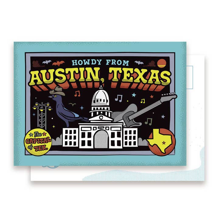 Howdy from Austin Postcard for wholesale by Bryan Spear Studio