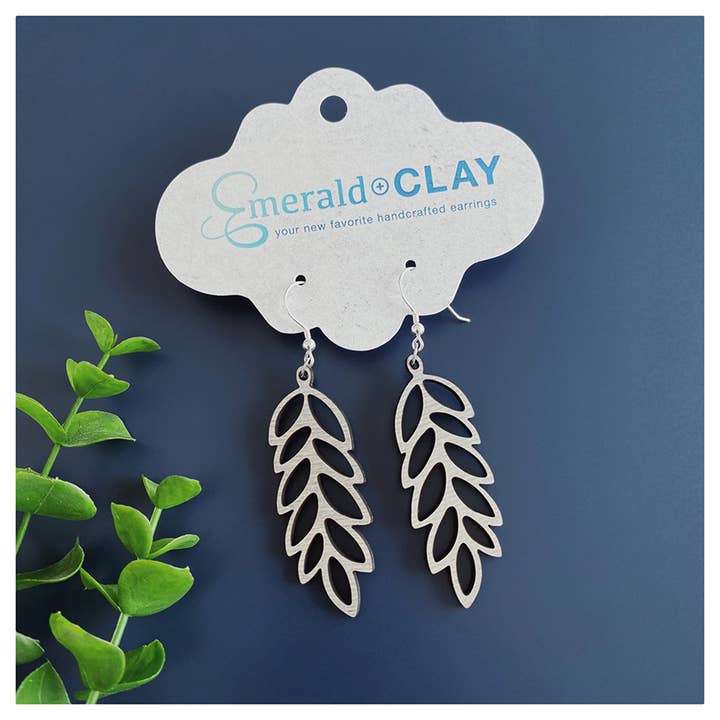 Wood Earrings - Olive Branch for wholesale by Emerald and Clay