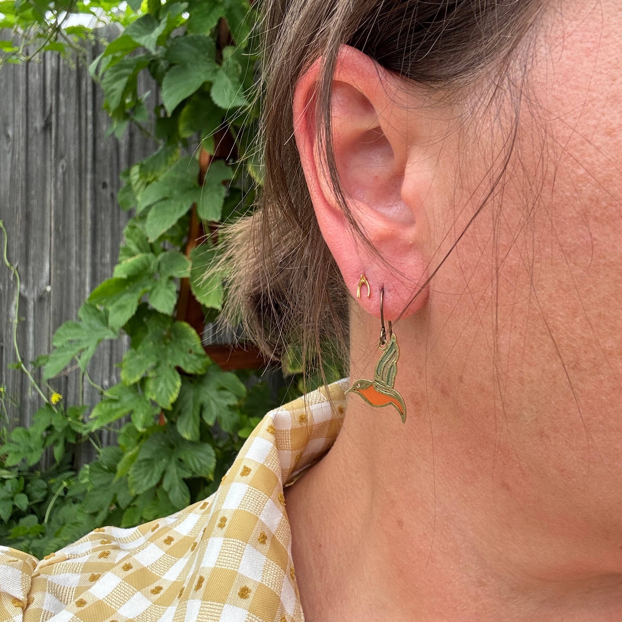 Wild Lupine Folkcraft - Wholesale Dangle Earrings - Hummingbird // Stained Glass Resin Earrings2