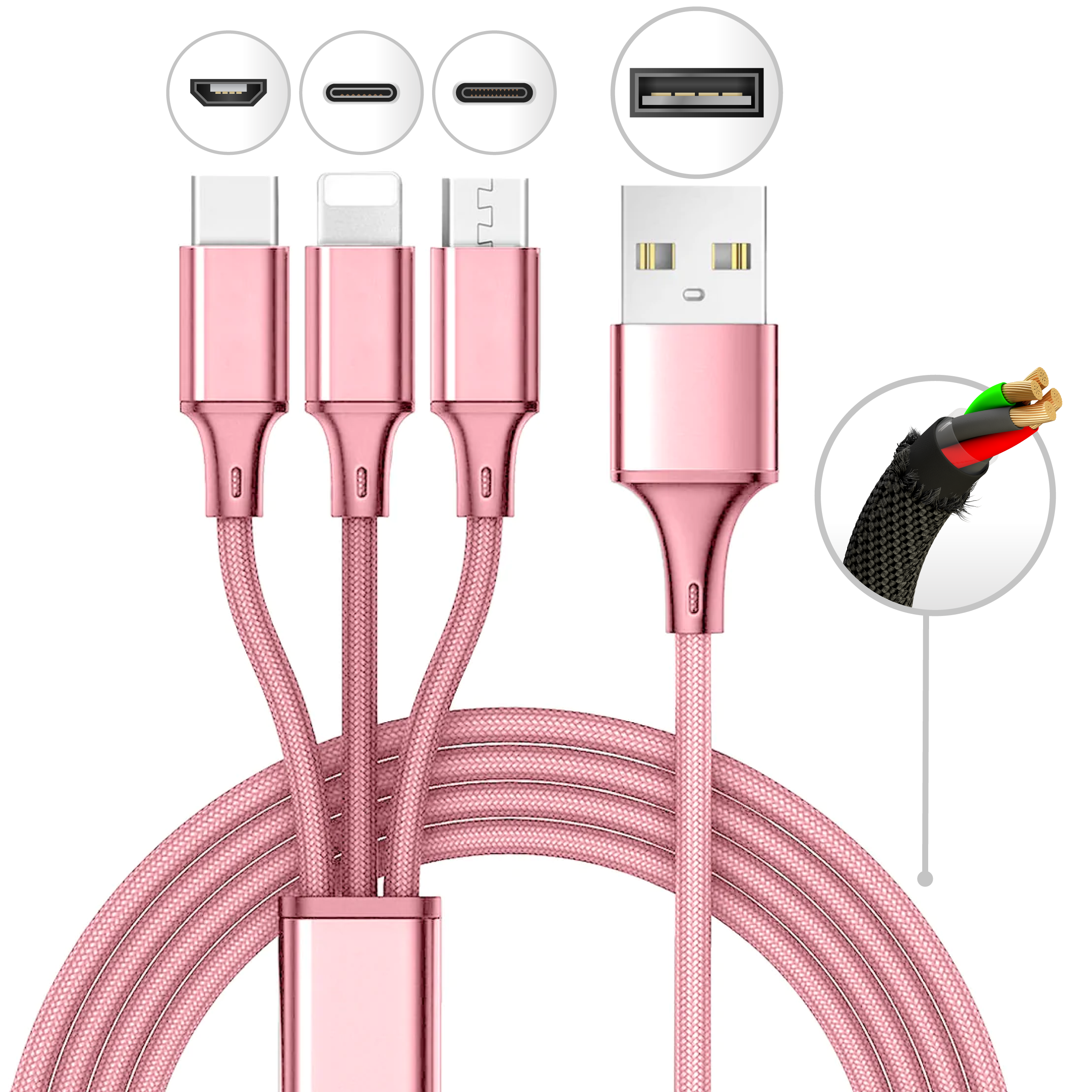 Mila Wholesale - Wholesale Charging Cable - 10 Foot 3 in 1 Refill Cable - Micro USB, Lightning, Type C8