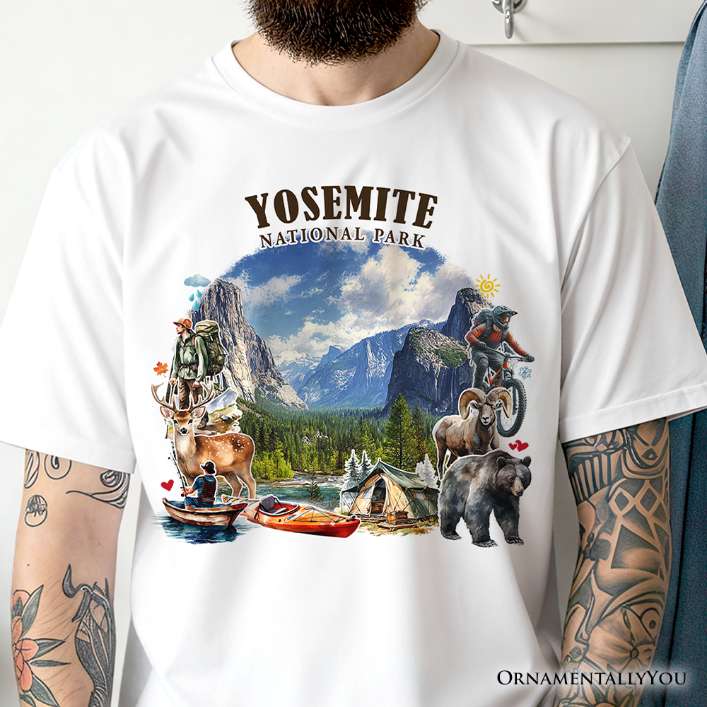 White Artistic Yosemite National Park T-Shirt, California Hikers for wholesale on Faire4