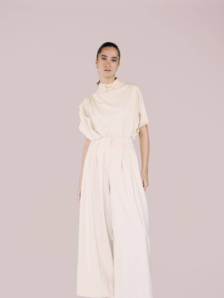 Loose nude cotton jersey pants for wholesale by Lacerf