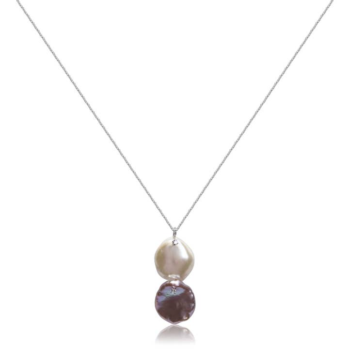 Double Keshi pearl pendant necklace, various colours for wholesale by Lustrous Jewellery