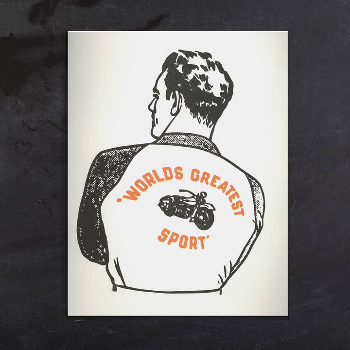 Poster risografo motociclistico vintage Harley Davidson per la vendita all'ingrosso da parte di Back of Beyond Press
