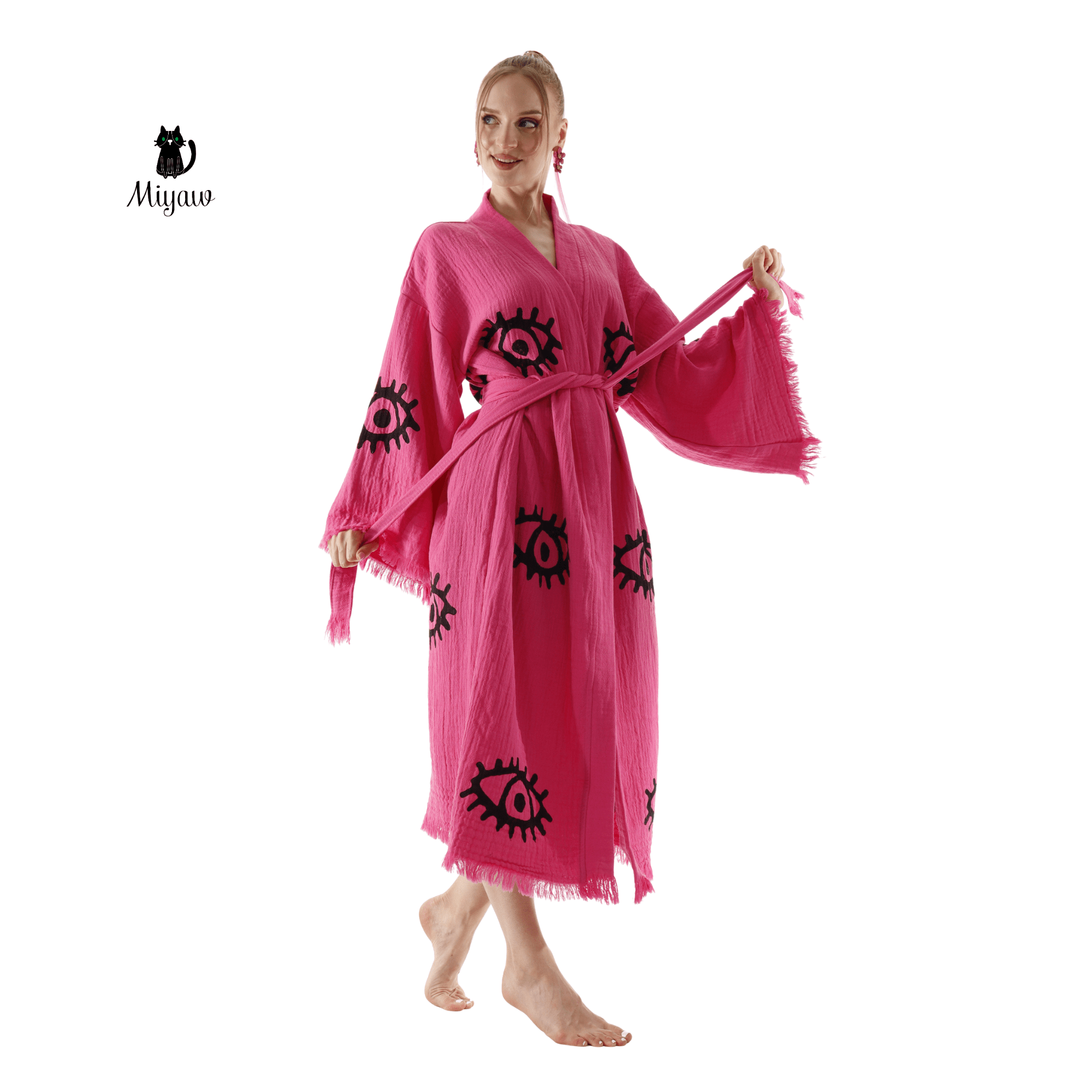 Evil Eye Pink Swim Caftan Cover Up – Organic Cotton for wholesale on Faire5