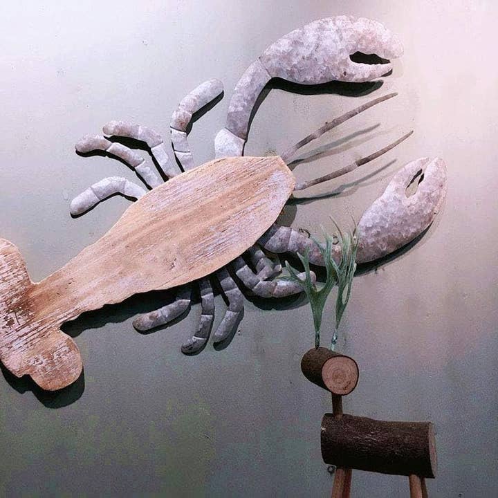 Paris Loft Inc - Wholesale Wall Accent - Wood and Galvanized Ocean Theme Wall Hanging Decor (Lobster)