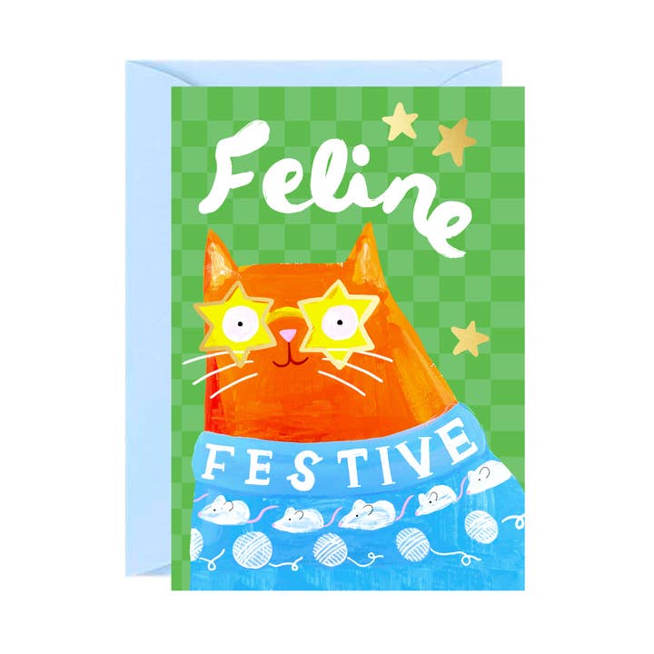 Tarjeta de Navidad festiva felina para venta al por mayor de Ickaprint