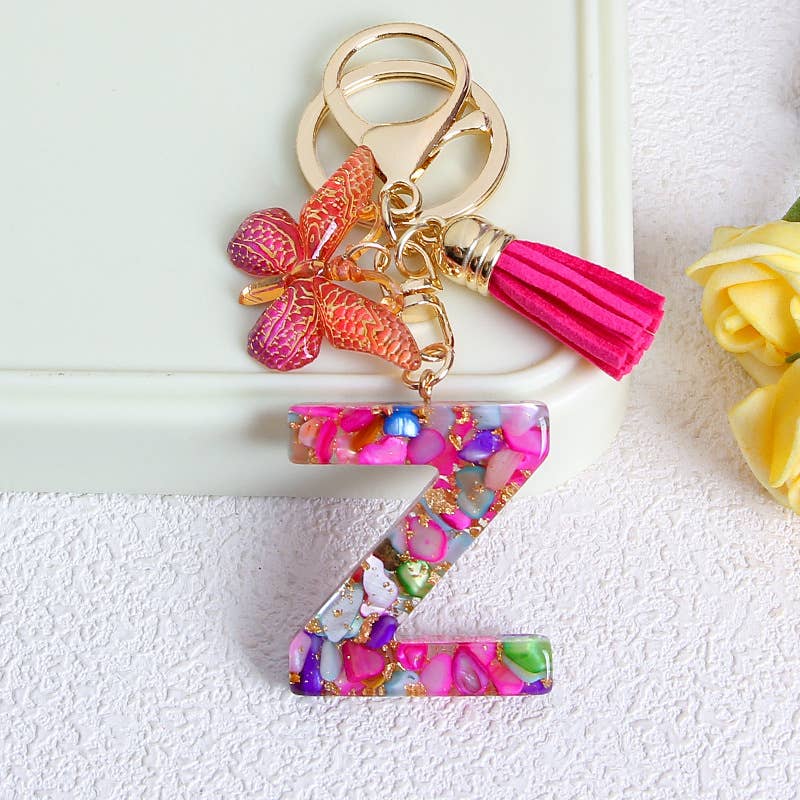 MKS America - Wholesale Keychain - Women's - Glitter Butterfly 26 English Letter Tassel Resin Keychain25