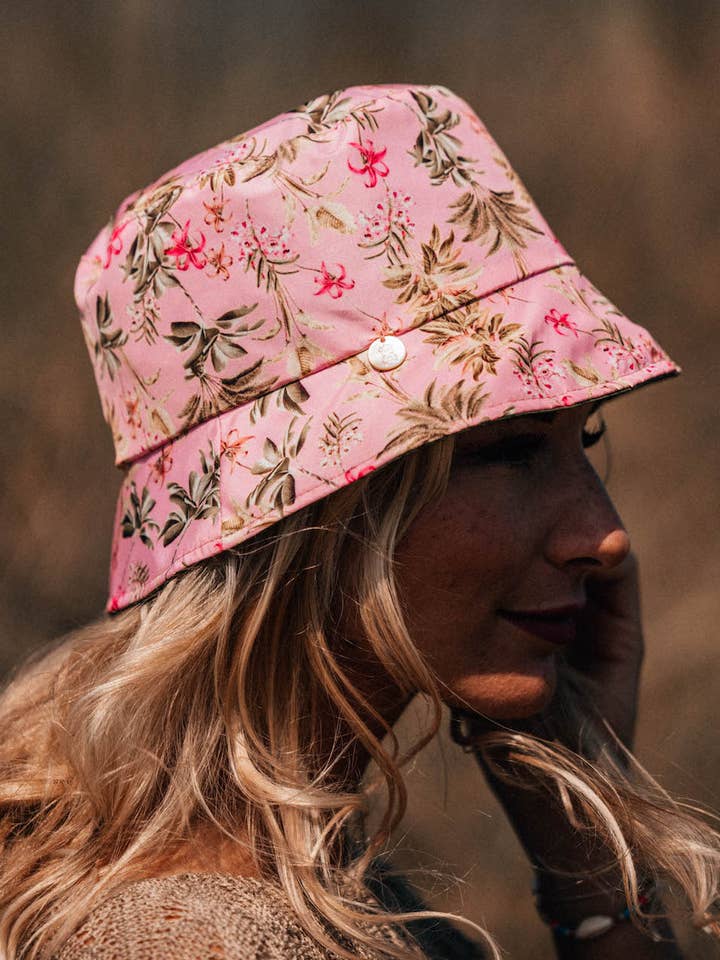 CAPRI - Chapéu Balde Reversível Floral Rosa por atacado de LES BLONDINETTES