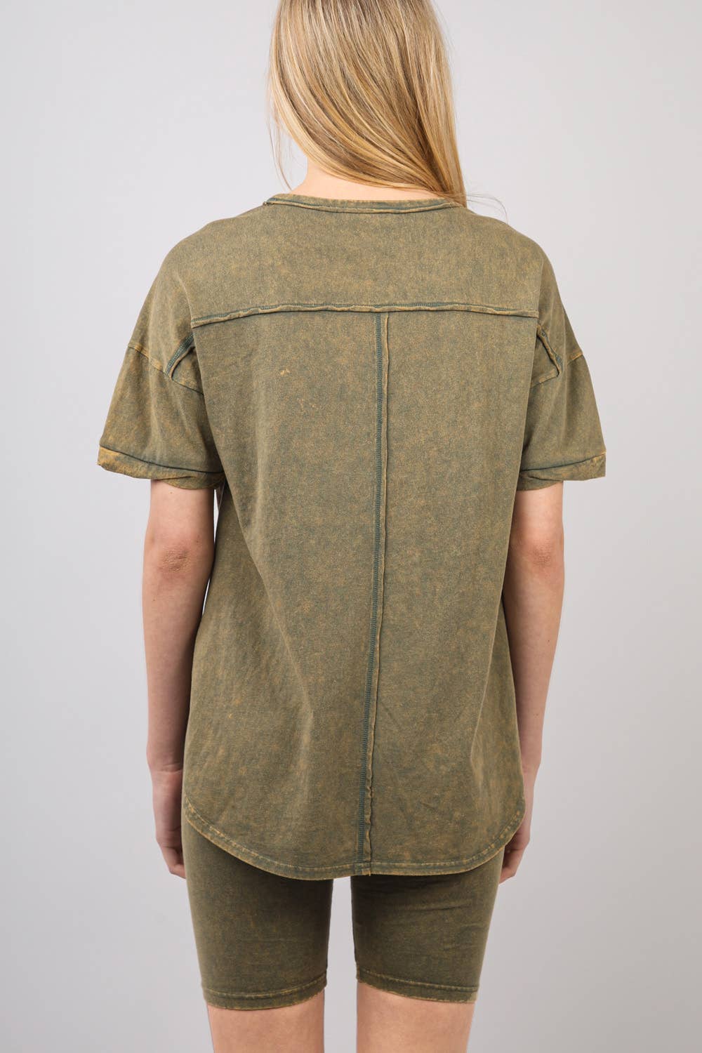 VERY J - Wholesale Activewear Set - Women's - NT11590SET-Washed Stretchy Knit Activewear Top & Shorts14