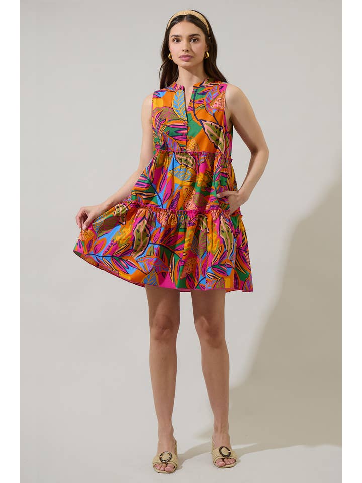 ORANGE PINK MUL Milana Floral Adrina Shift Tiered Mini Dress for wholesale on Faire3