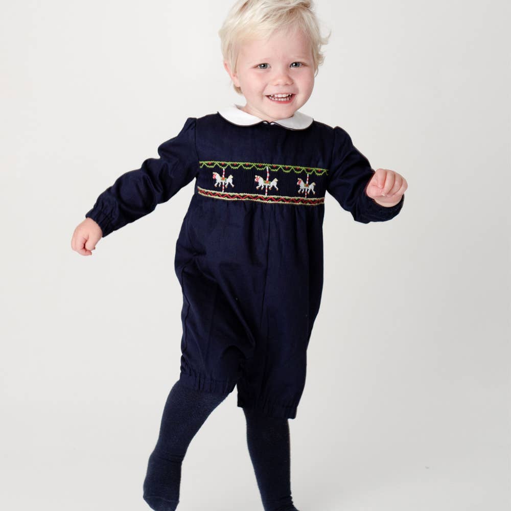 Annafie London Ltd - Vente Barboteuse – bébé - Combishort smocké HORSE CAROUSEL4