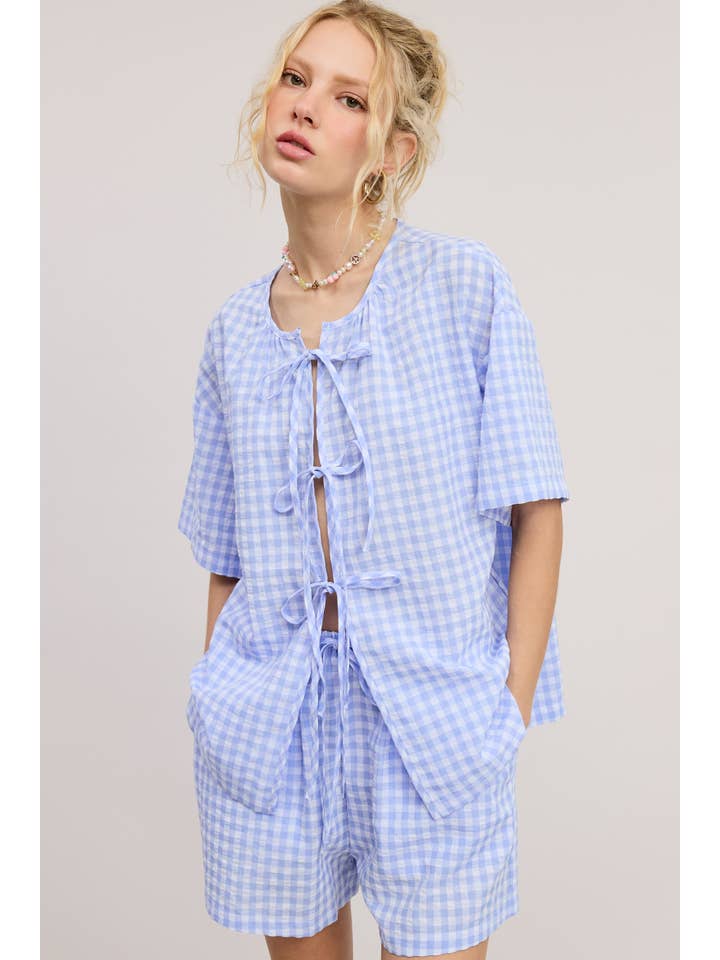 Mimosa - Wholesale Top & Short Set (NOT Loungewear) - Women's - Gingham Open Front Self Tie Top and Shorts Matching Set6
