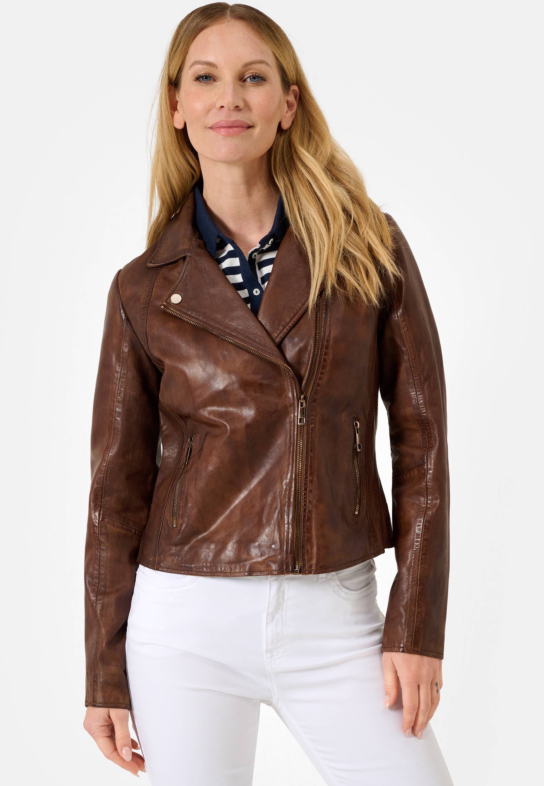 Ricano - Venta al por mayor Chaqueta de cuero - Mujer - Chaqueta biker de cuero de cordero para mujer Antonia con cuello de solapa15