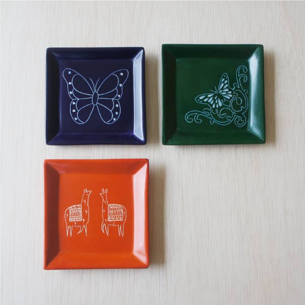 Venture Imports LLC - Wholesale Jewelry Dish - Square Butterfly and Llama Dishes