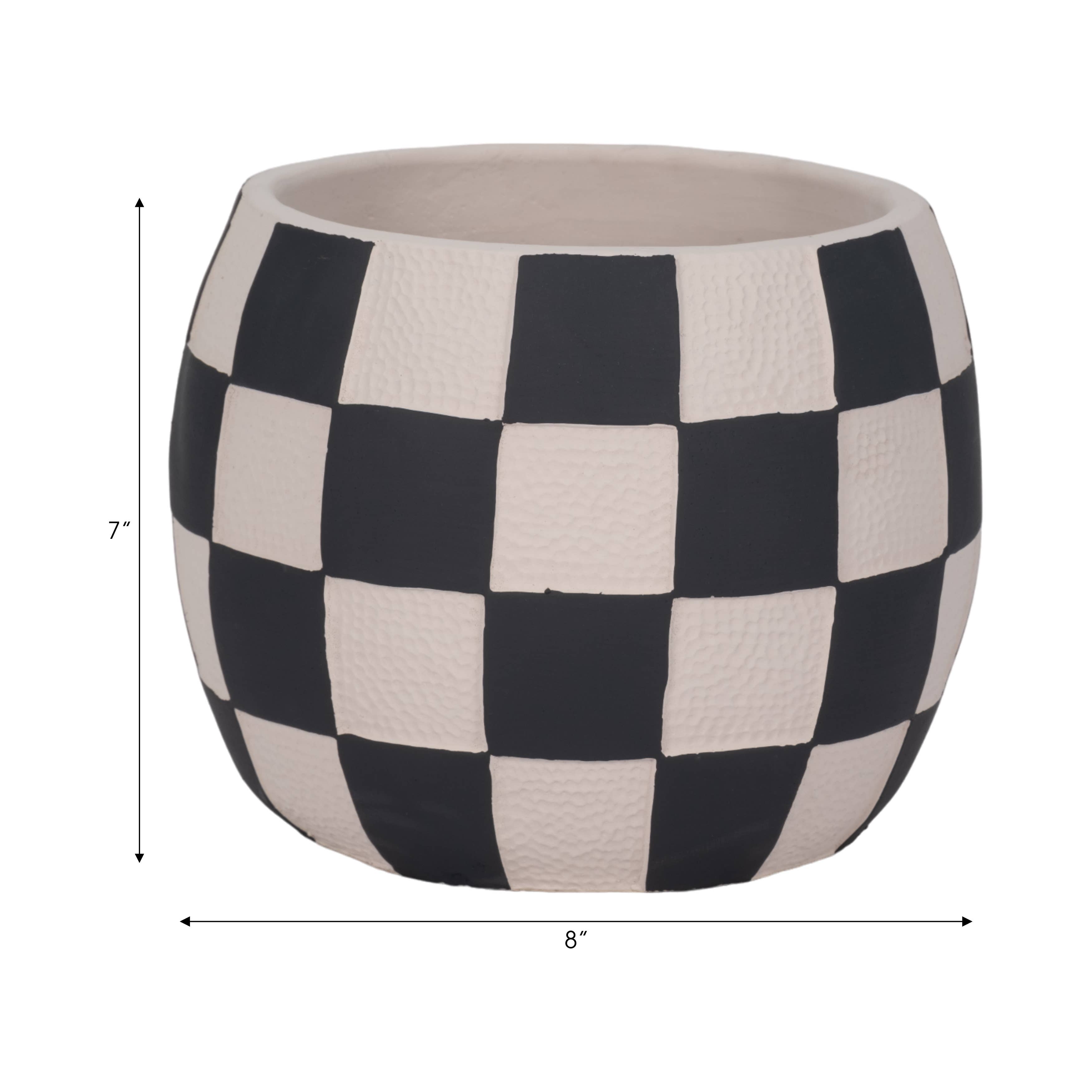Sagebrook Home - Wholesale Plant Pot - Planter - Black/White Pottery Checkerboard Rounded, 8 in.2
