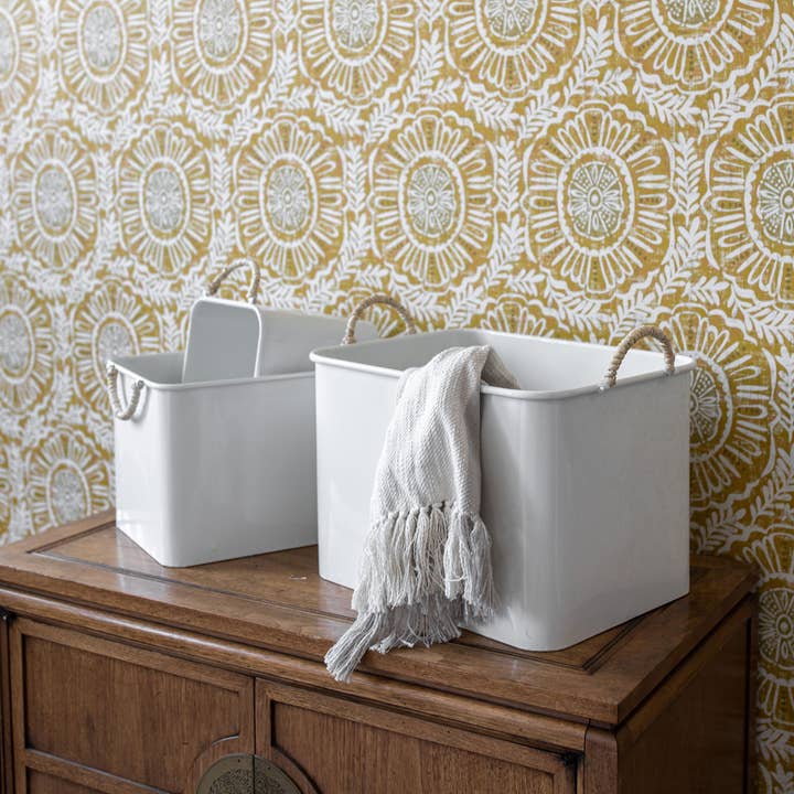 SALE - Alek Set 3 Baskets White Metal & Reed for wholesale by Foreside Home & Garden