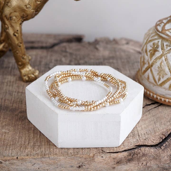PennyLine inc - Wholesale Beaded Bracelet - Golden Whisper – Pearlized Beaded Bracelet Set4
