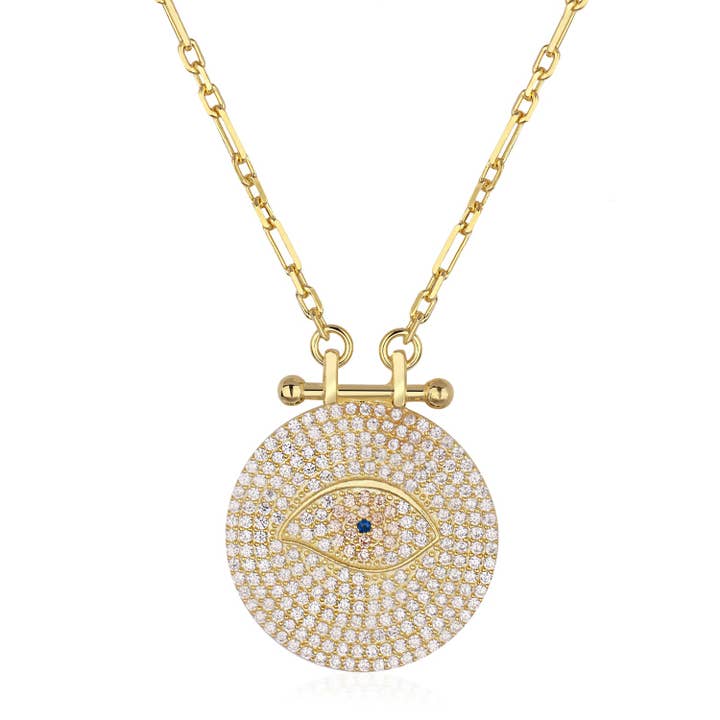 Collier Œil Design Pierre Blanche pour la vente par Glamie Jewelry