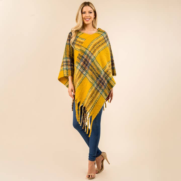 Sensibling Corp. – Großhandel Poncho – Damen – Poncho mit Fransen und Karomuster am Saum19