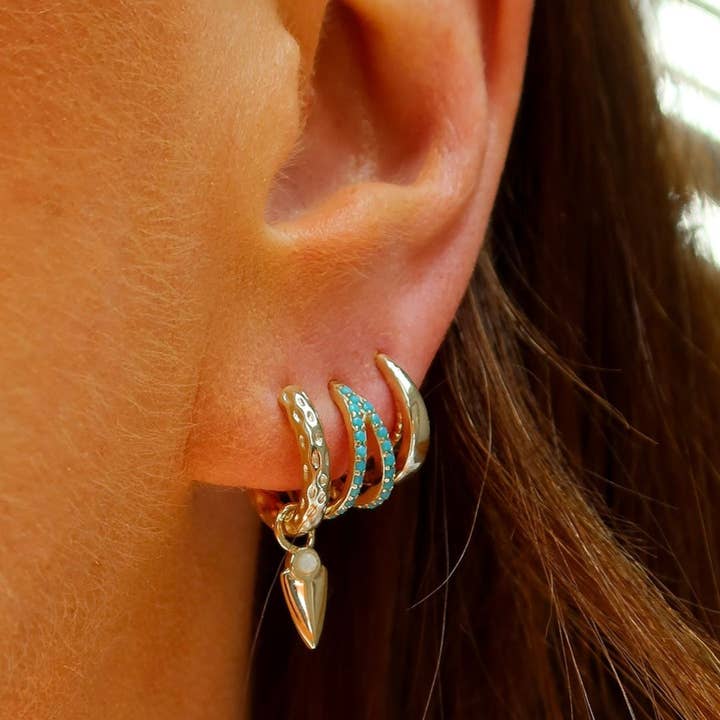 Helix & Conch - Wholesale Hoop Earrings - Laguna turquoise and yellow gold plated double hoop earring2