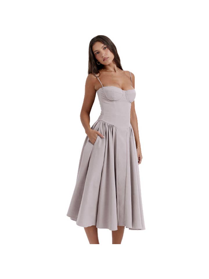 Sweetkama - Wholesale Dress - Women's - String Shoulder Solid & Floral Ladies Dress 2552876