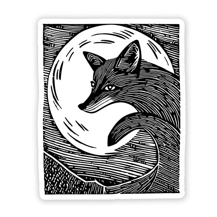 Fox in the Moonlight Vinyl Sticker | Waterproof Nature Decal for wholesale by Our Wild Puget Sound