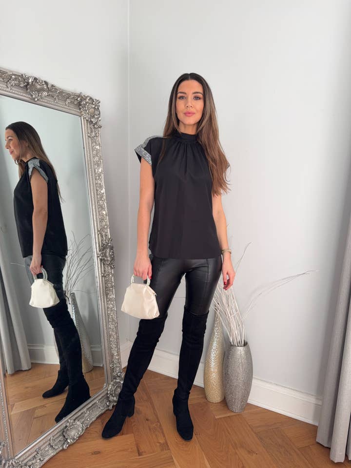 Sequin Detail Short Sleeve Blouse for wholesale by Marina Kaneva