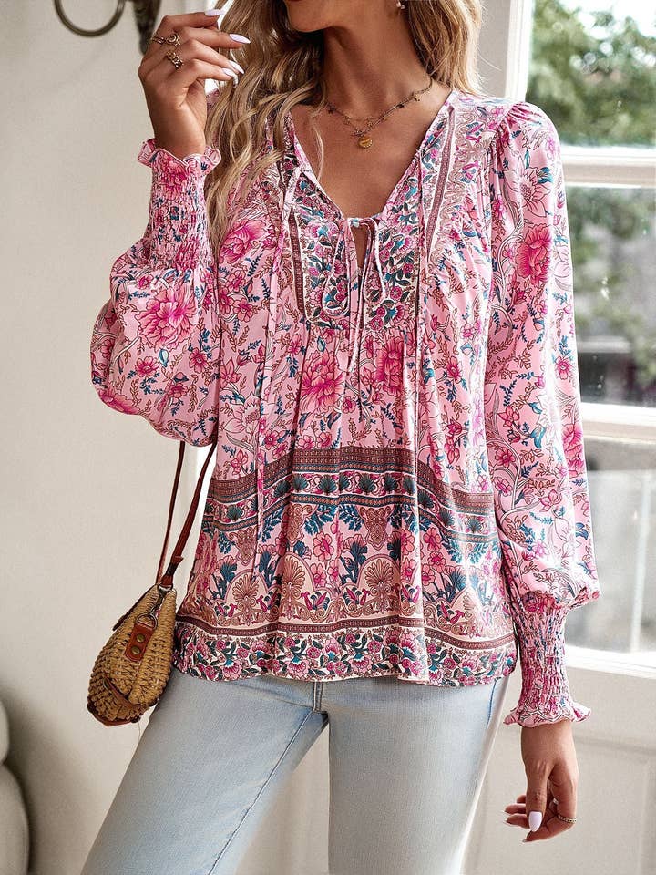 world apparel - Wholesale Blouse - Women's - 2025 NEW Bohemian Rhapsody Resort Chic Print Top34