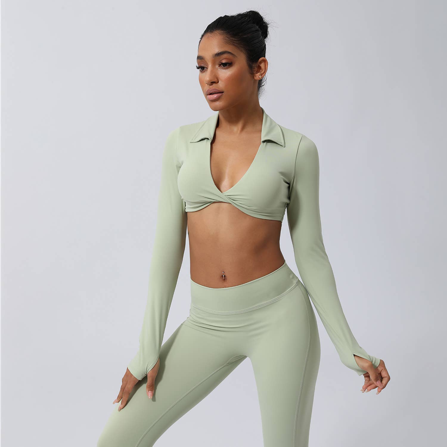 Sodalemon - Vendita all'ingrosso Maglia sportiva - Donna - Camicie corte a maniche lunghe con risvolto da yoga con risvolto, reggiseno sportivo4