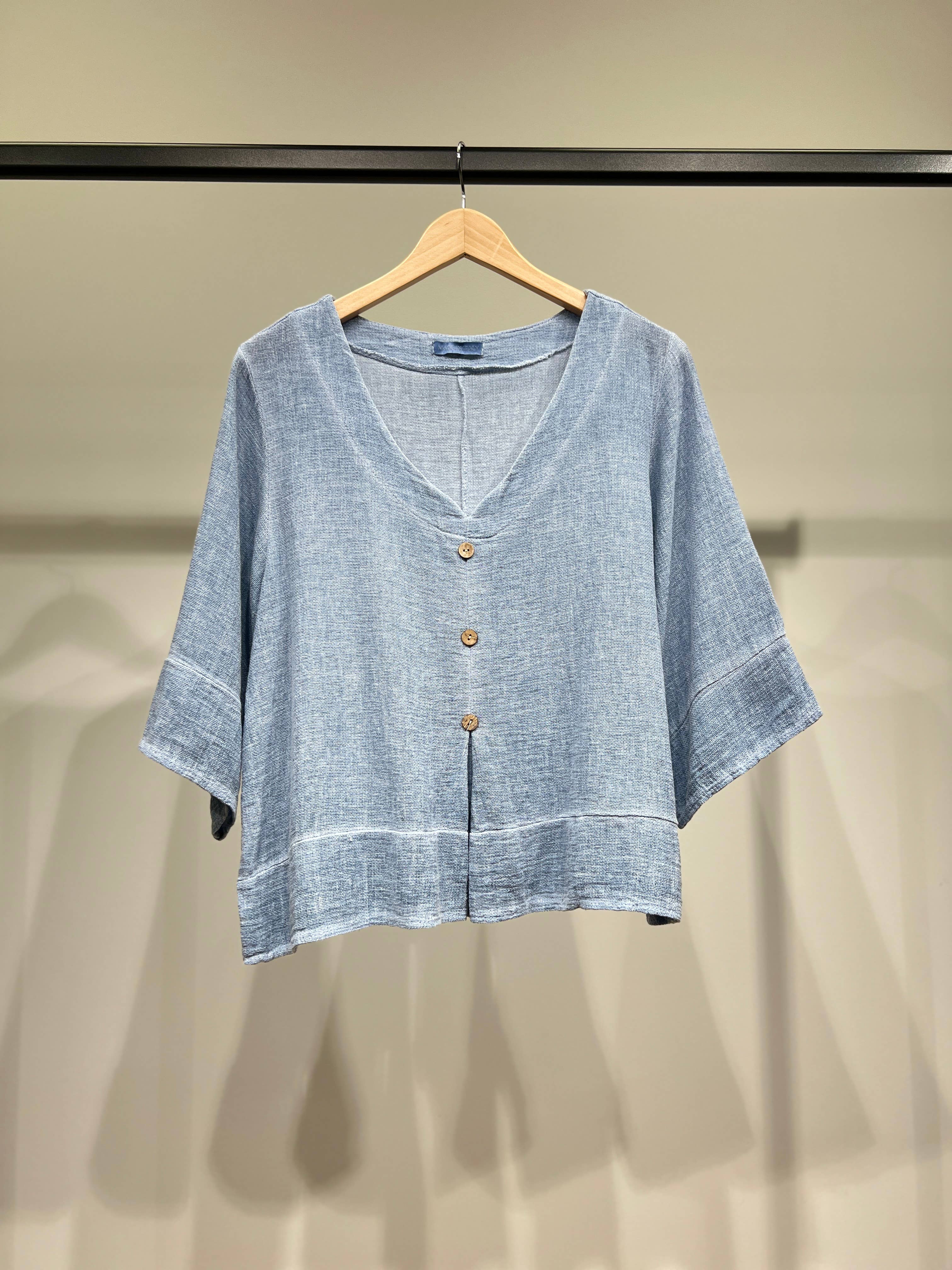 L'Emotion - Wholesale Blouse - Women's - 3/4 Sleeve Sweater Cardigan Effect 50% Linen & 50% Cotton3