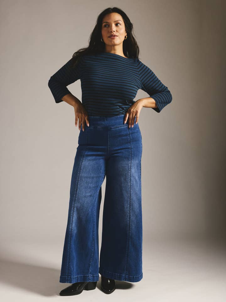 Olivia Pintuck Wide Leg Jeans - True Blue for wholesale by Universal Standard