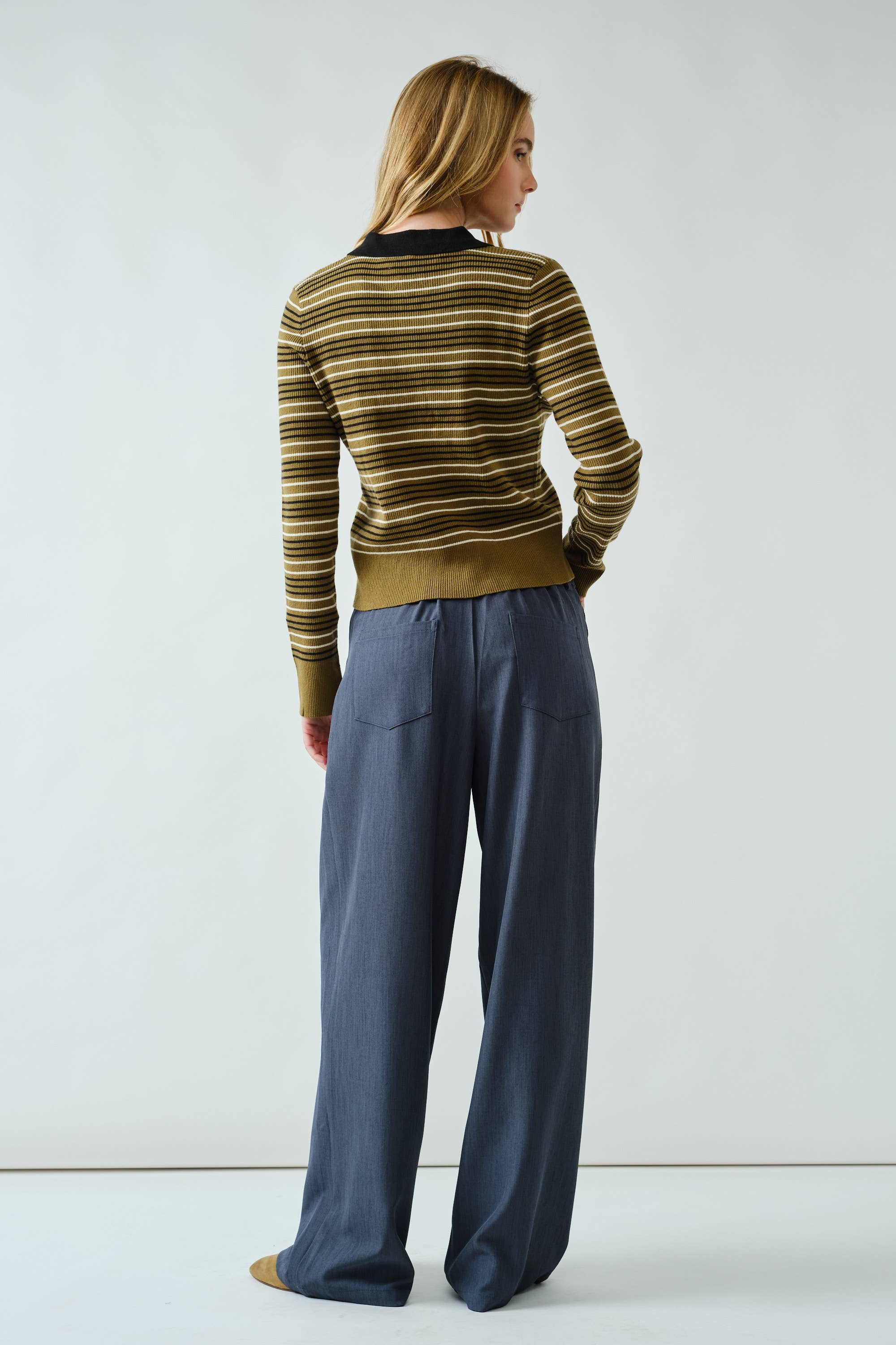 Aaron & Amber - Wholesale Polo - Women's - AJT5193 TIMELESS STRIPED POLO SWEATER TOP12