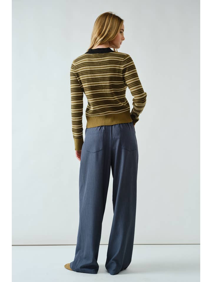 Aaron & Amber - Wholesale Polo - Women's - AJT5193 TIMELESS STRIPED POLO SWEATER TOP12