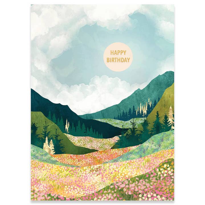 SPRING FLOWER VISTA BIRTHDAY GREETING CARD 4.5 x 6.25" for wholesale by Calypso Cards LLC