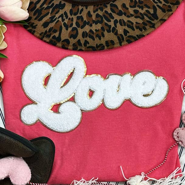 WHITE LOVE Chenille Patch for wholesale by Trendy Transfers