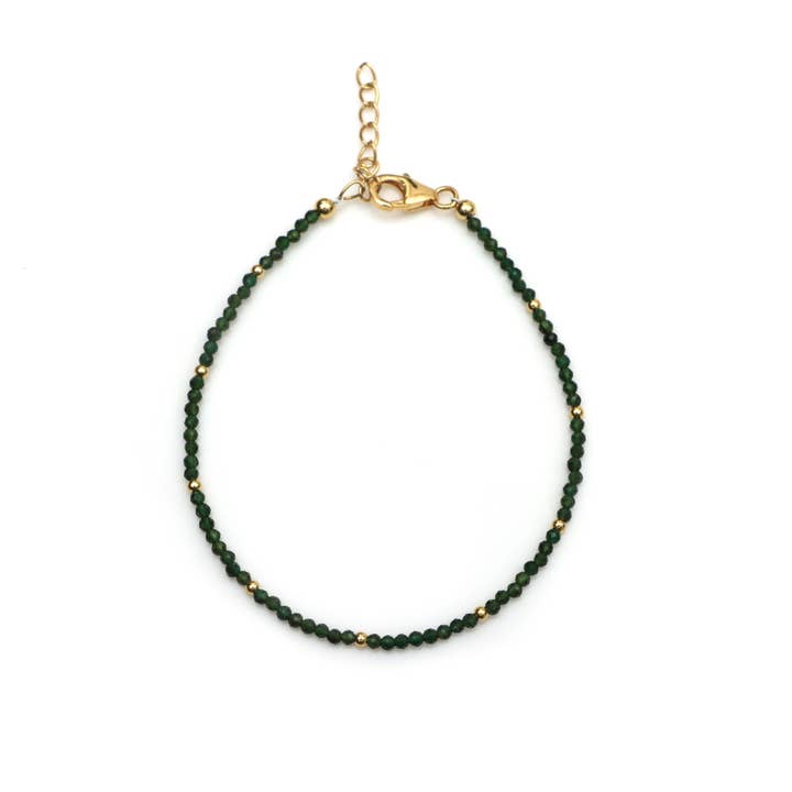 Green Gemstone Adjustable Beaded Silver Bracelet Charm 7" for wholesale by Fine Facets